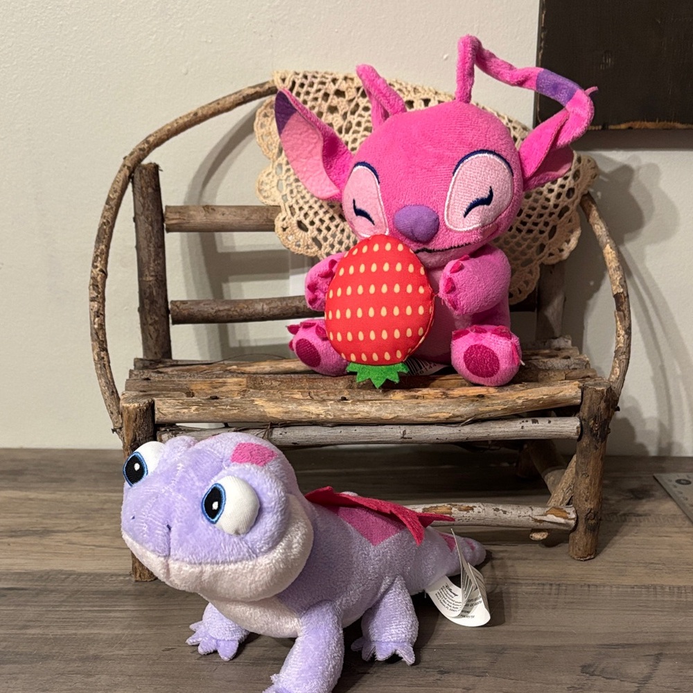 Preowned Disney Strawberry Angel & Frozen Bruni Fire Spirit Plush Stuffed Lot